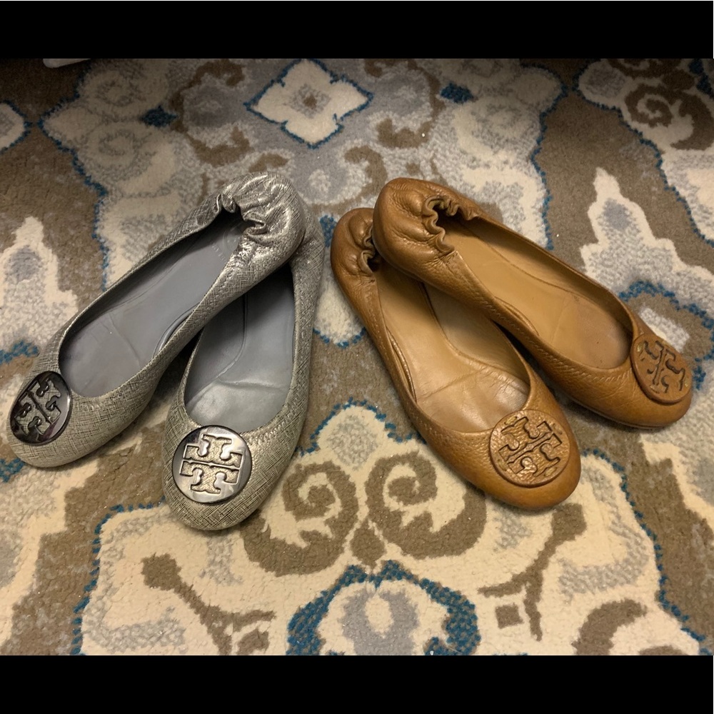 TWO pair of Tory Burch Reva Flat-gently loved 7.5